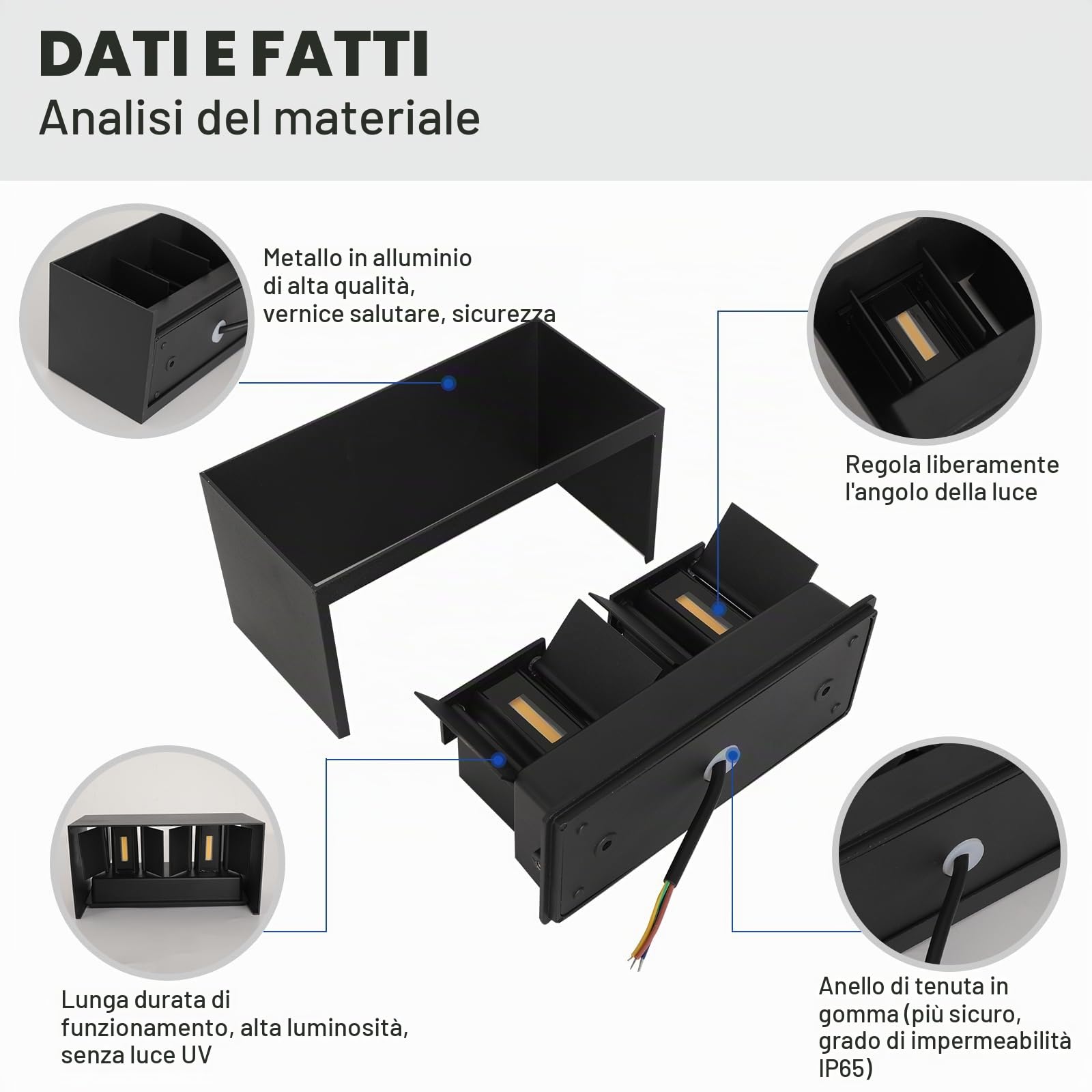 25W LED Applique da Parete Esterno/Interno con Sensore di Movimento e Crepuscolare 4000K Luci Naturale IP65 Impermeabile Moderno Alluminio Lampada da Esterno Angolo di Luce Regolabile Nero