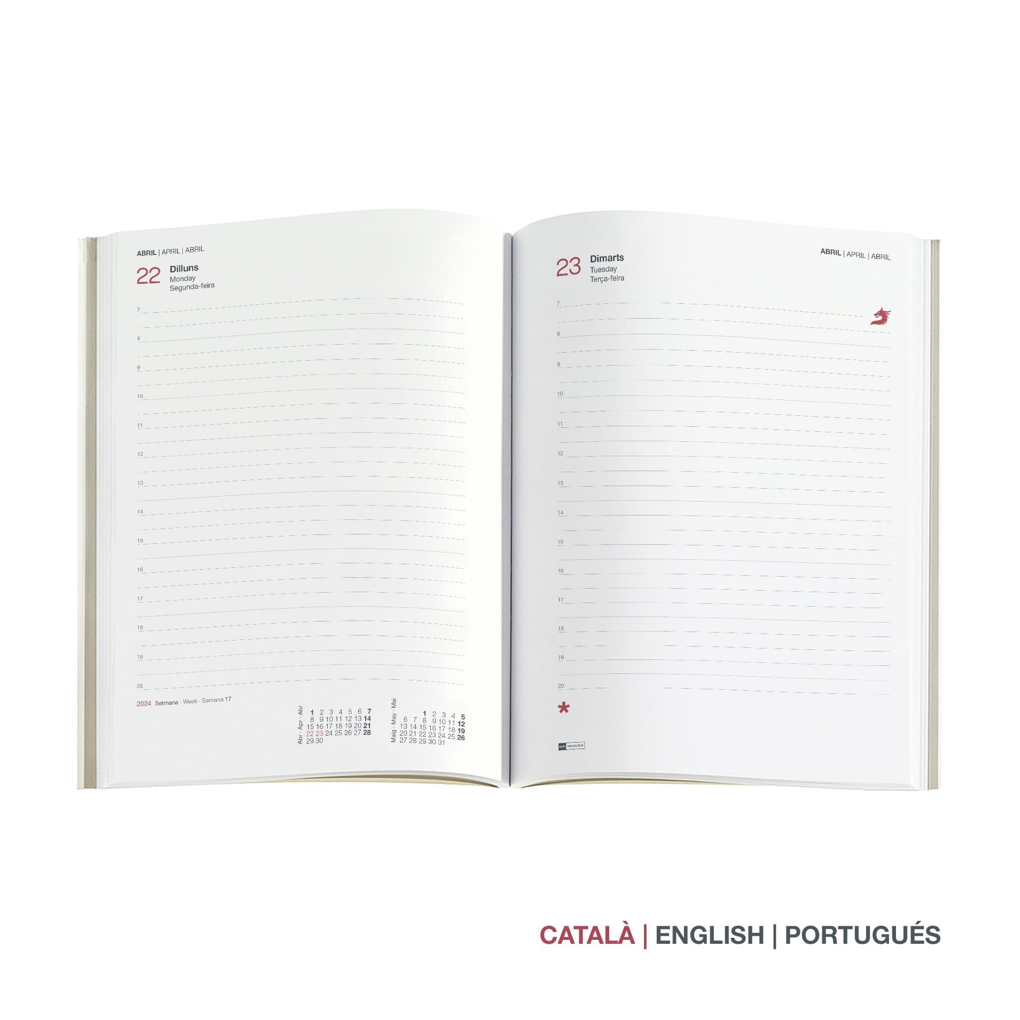 Miquelrius, Annual Planner 2024, Day Page, Plus Size 155 x 213 mm (Similar A5), Flexible Stitched Leather Cover, Catalan - Image 2