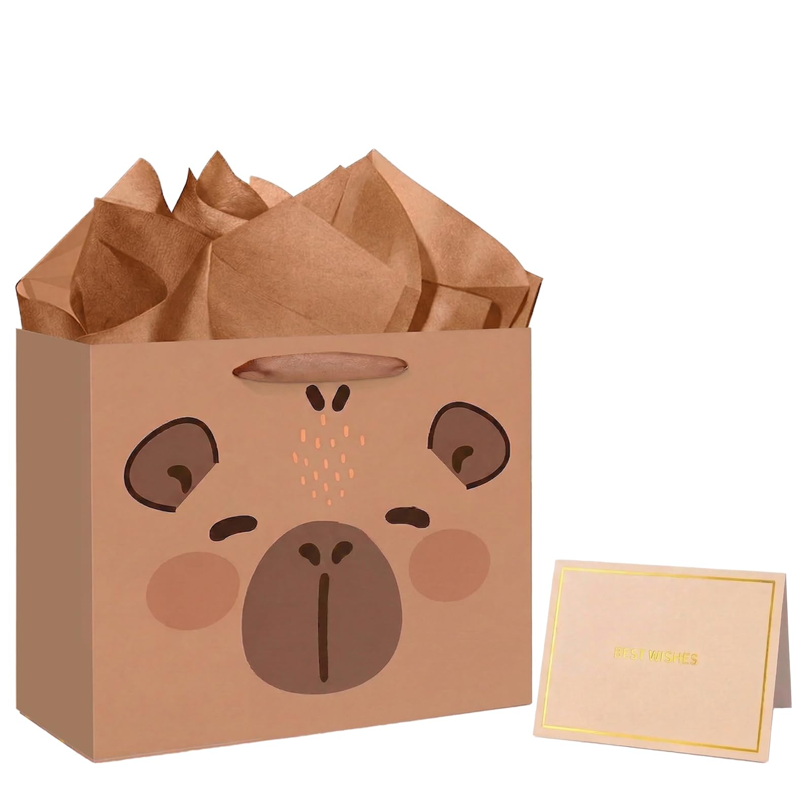 AIKOBAA Capybara Gift Bag Cute Birthday Bag Capybara Party Decorations Capybara Birthday Card Capybara Wrapping Paper with Tissue Paper
