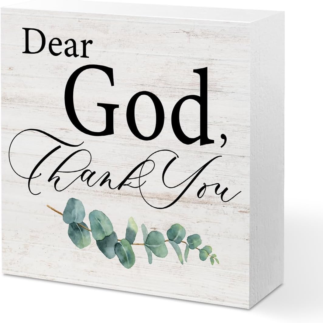 Dear God Thank You Box Sign 7x7 Inch Rustic Farmhouse Decor