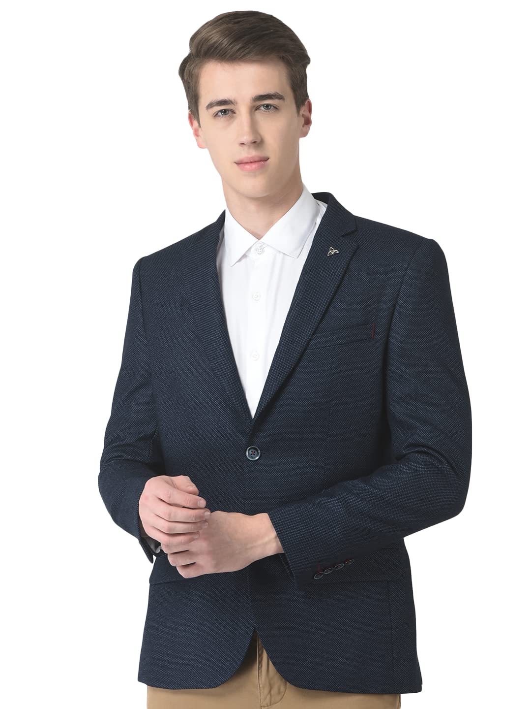 crimsoune club Men Navy Blue Textured Single-Breasted Blazer-picture-11