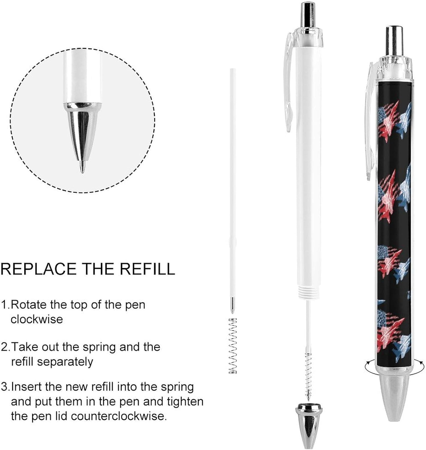 U.S.A. Flag Fighter Jets Ballpoint Pens Retractable Ball Point Pen 1 PCS image 4