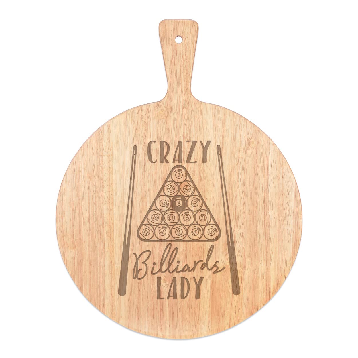 Fou billard femme pizza board en bois rond dimensions 45x34cm
