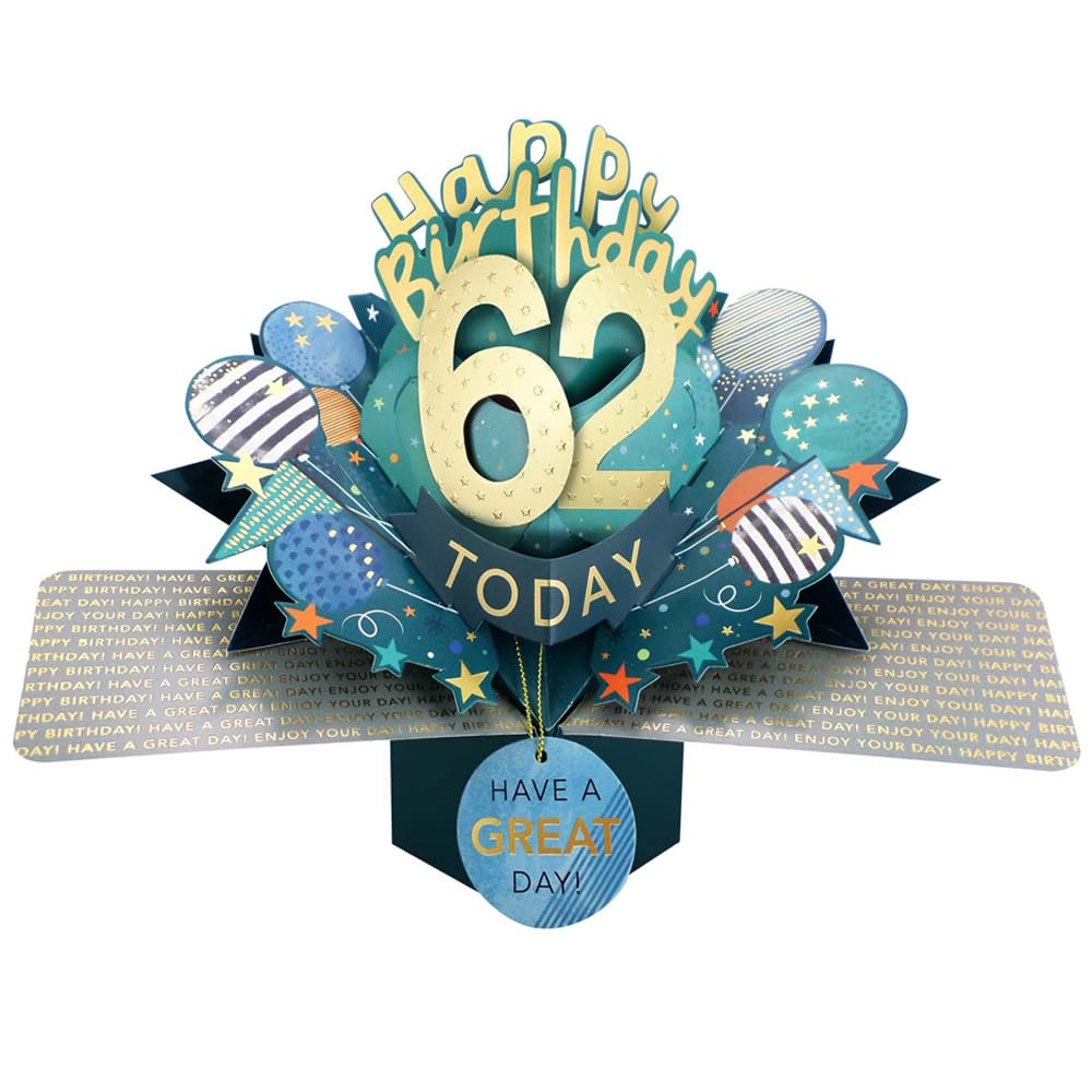 62 Today Happy 62nd Birthday Pop-Up Greeting Card Love Kate's Pop Up Cards Him Design POP237MC62 — image 1