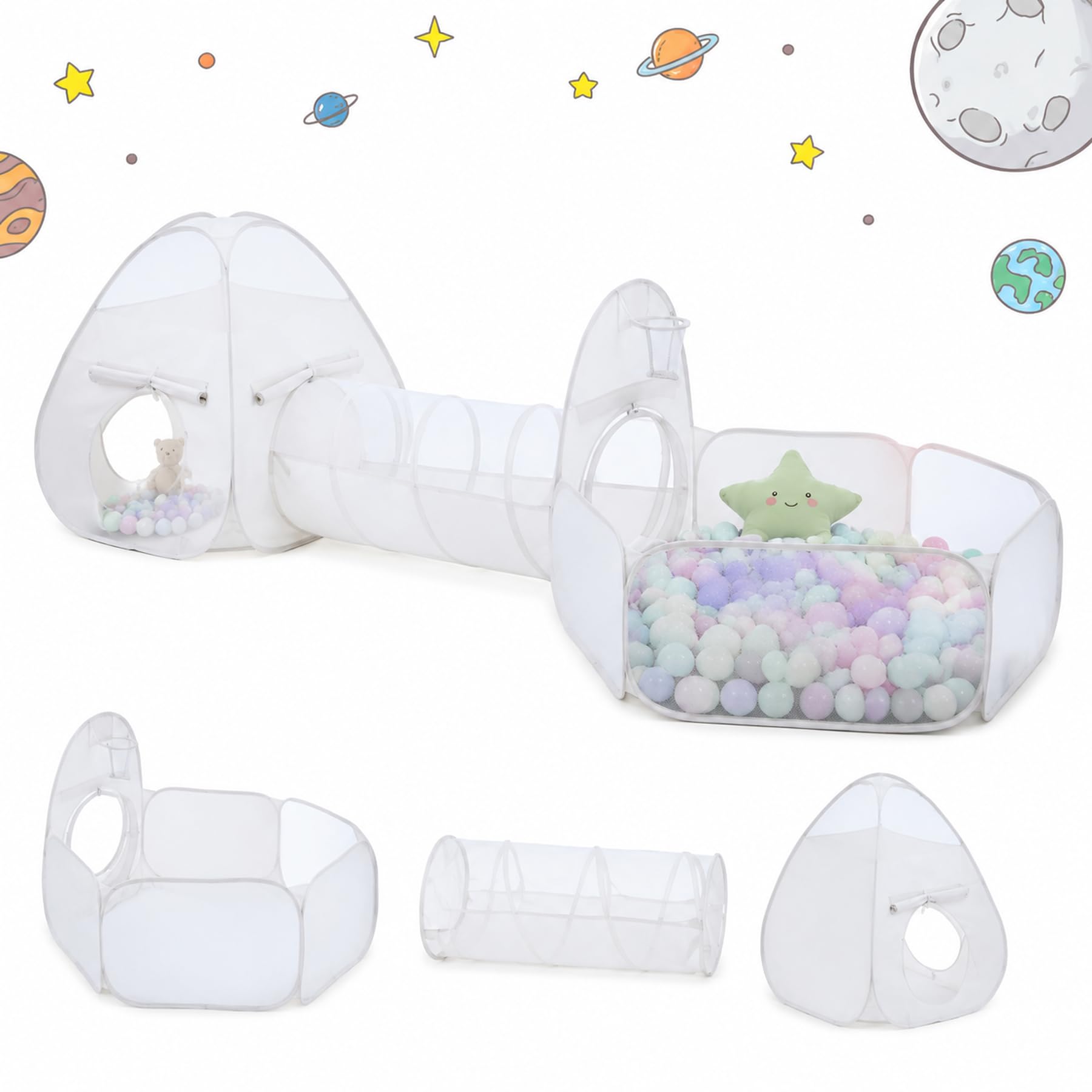 SISTICKER Pop Up Kids Play Tent Indoor with Tunnel & Ball Pit