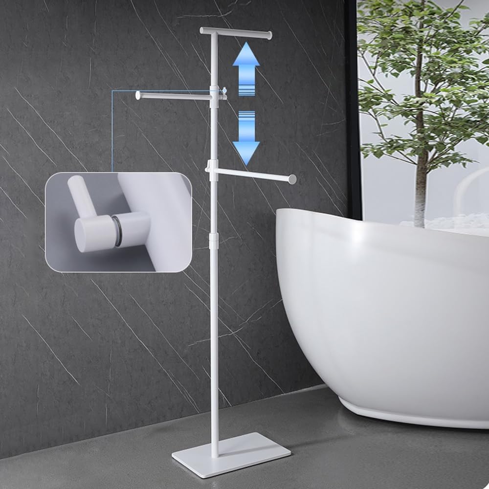 Portasciugamani Autoportante Portasciugamani mobile da terra Portasciugamani verticale mobile girevole rialzato for bagno in acciaio inossidabile senza punzonatura Portasciugamani da Terra(Bianco)