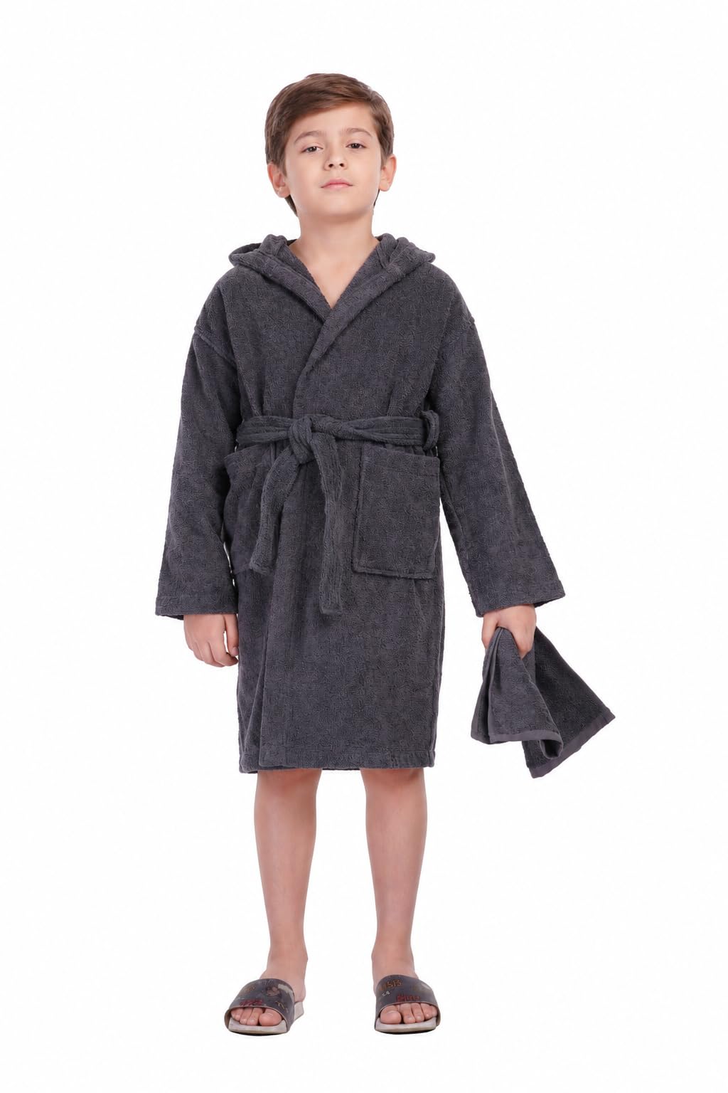 ALLEN &amp; MATE Kids Terry Cloth Bathrobe, Hooded Towel Robe, Ages 6-15 Years