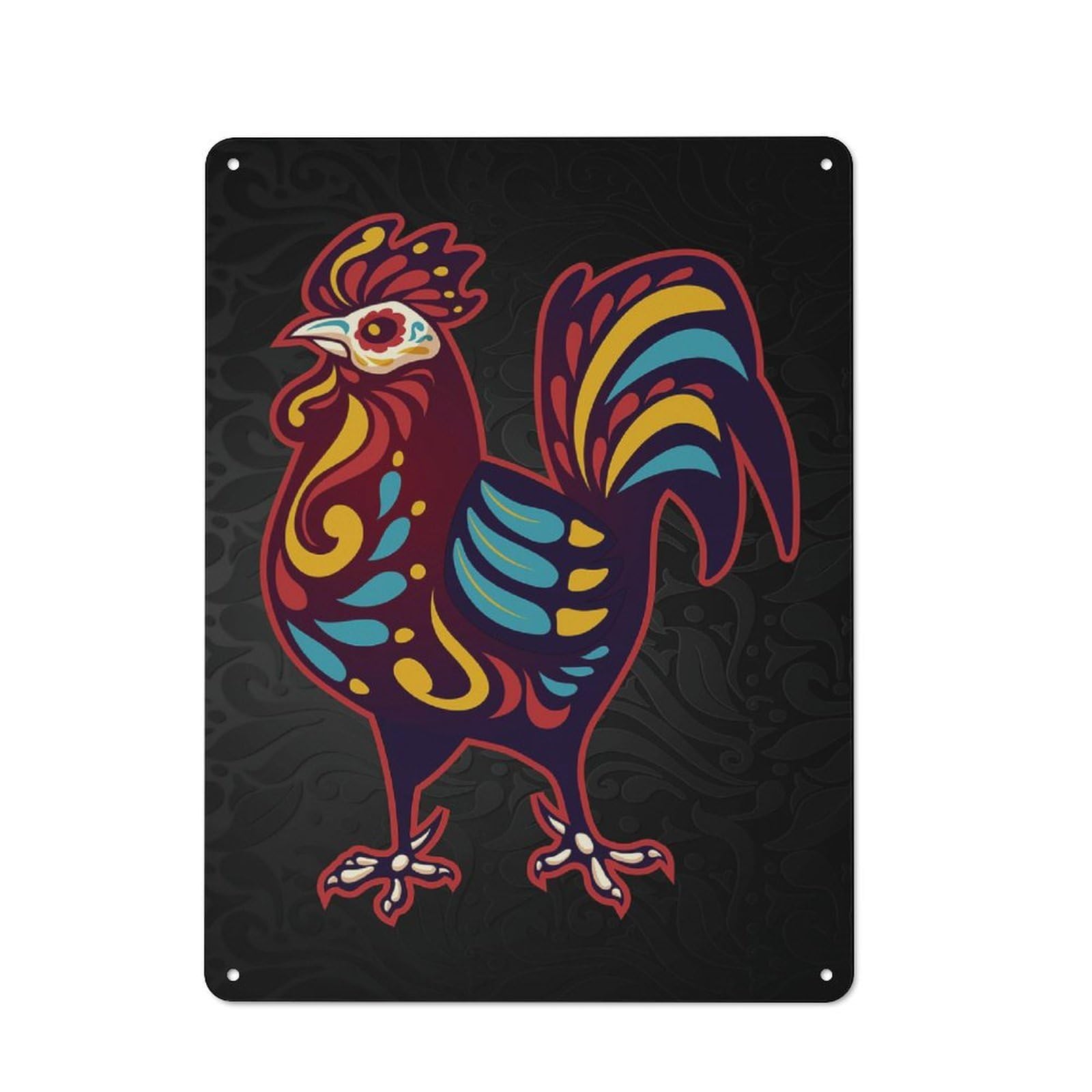 Junmoney Day Of The Dead Rooster Tin Wall Plaque 40X30cm With For Café Or Restaurant, Suited To Restaurant Decor Fans