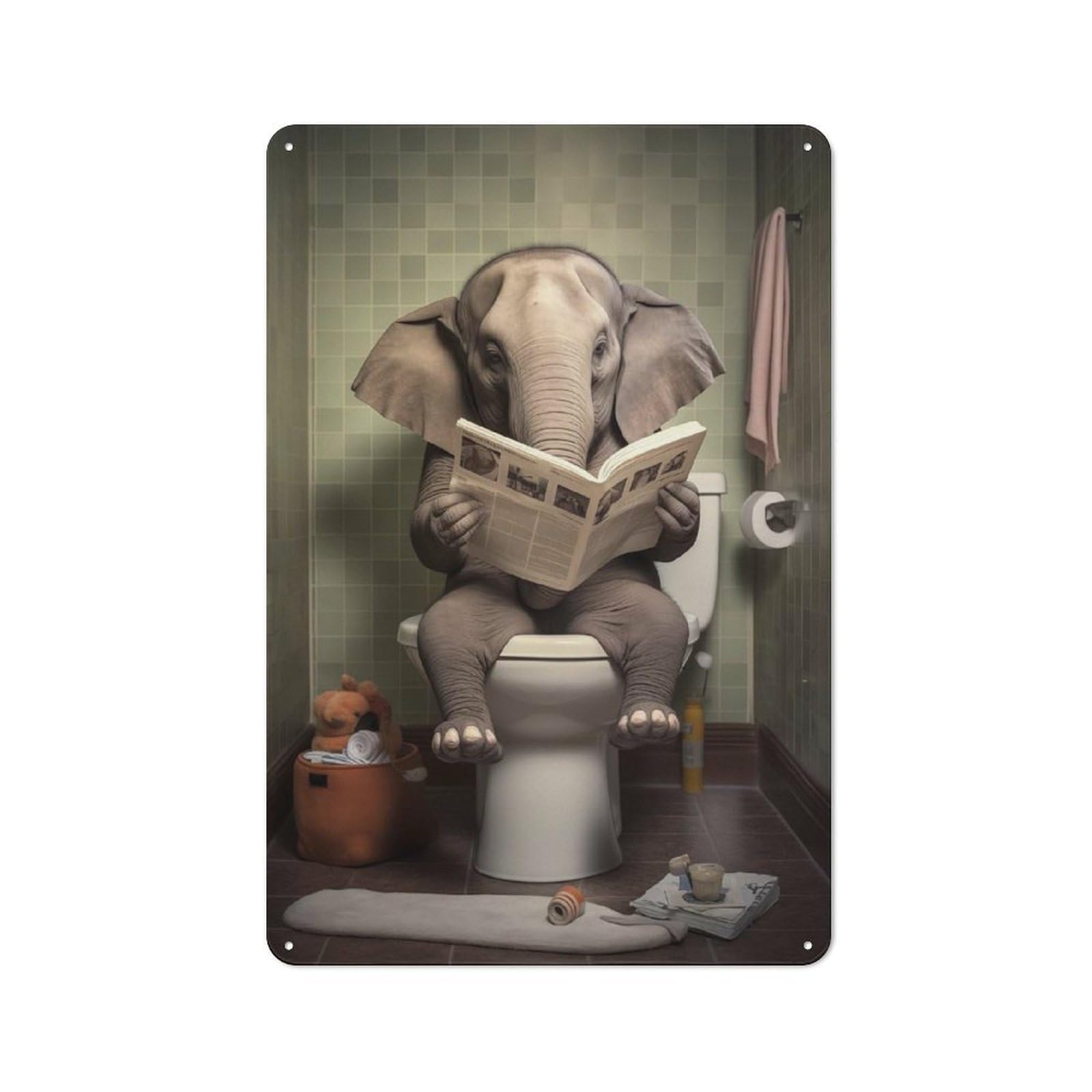 Junmoney Elephant Toilet Newspaper Rustic Metal Wall Decor 30X20cm, Rustic Metal Sign For Farmhouse Kitchen, Pantry Or Dining Area