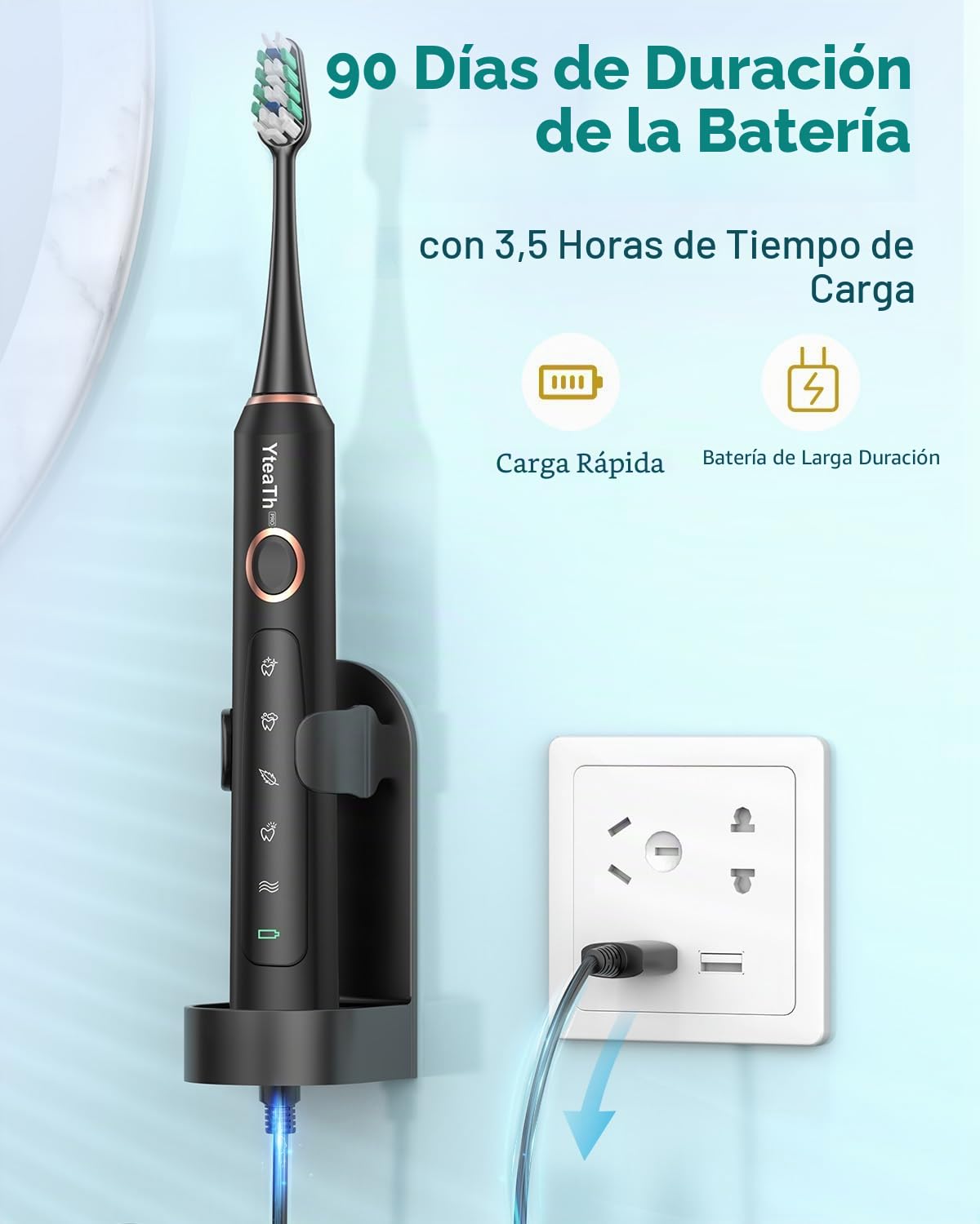 Cepillo de Dientes Eléctrico Sónico para Adultos - Cepillo Electrico Sónico con 8 Cabezales y Estuche de Viaje, 5 Modos, IPX7 Impermeable, Cepillo Dientes Electrico de Recargable, Negro Mate