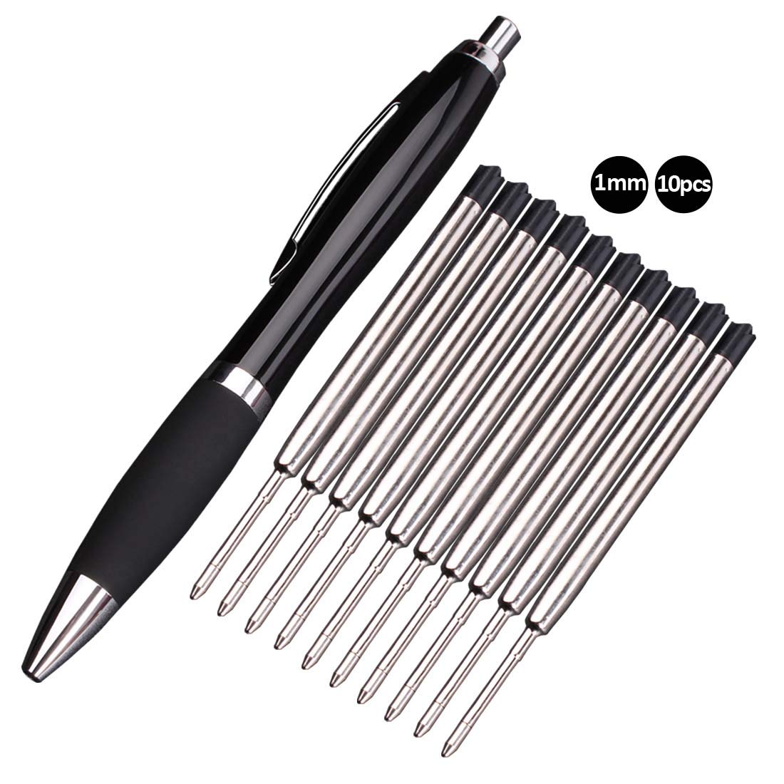 Tacohan Stainless Steel Black Retractable Ballpoint Pens Rollerball Pens Black Ink and 10