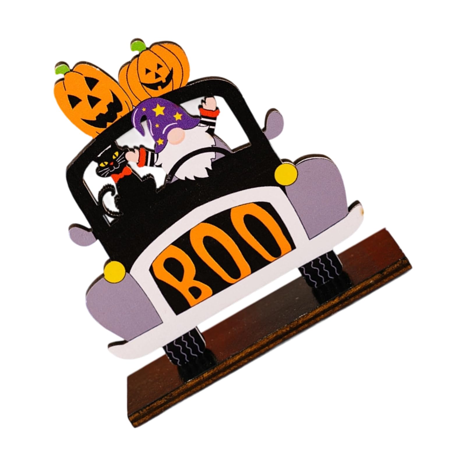 APGLSXY Wood Car Dashboard Figurine Halloween Gnomes Theme Unique Car Interior Decoration Pumpkin Gnomes Ornament Easy Install Halloween Auto Decoration