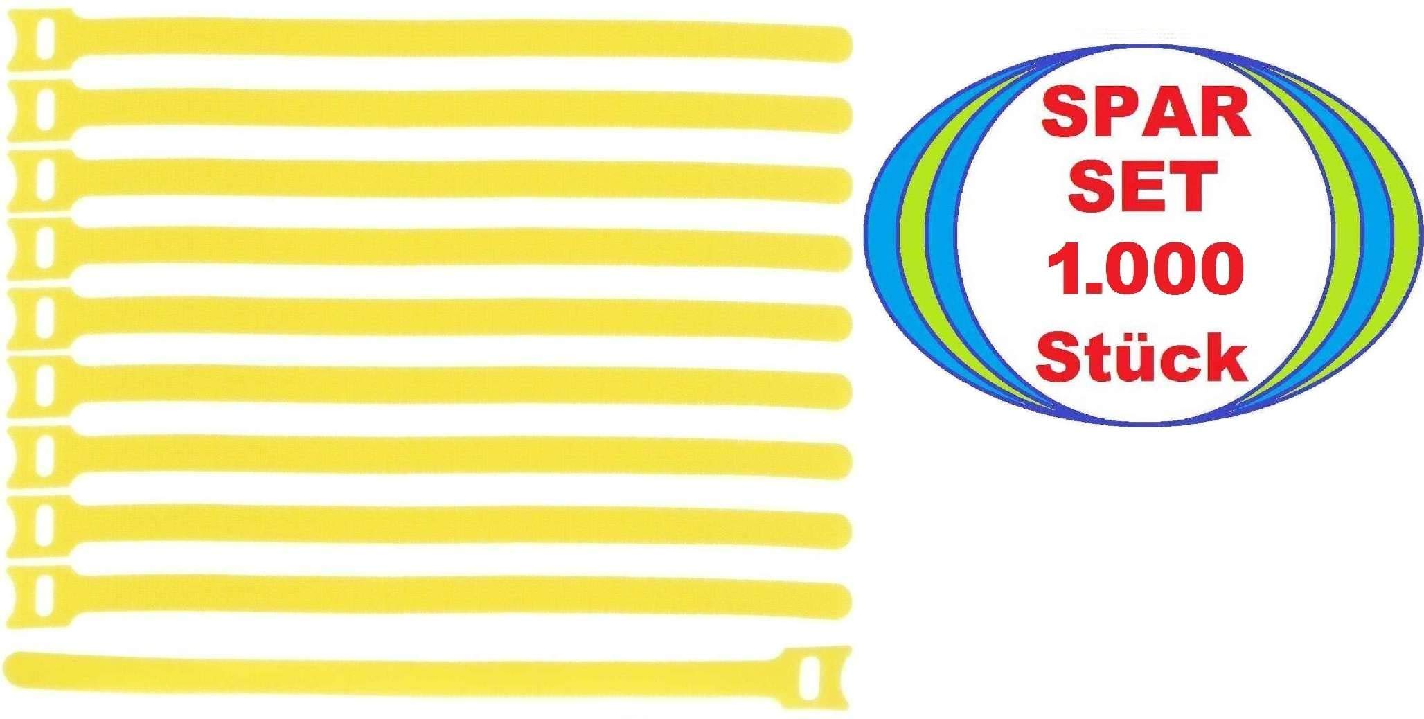 1.000 x Klettkabelbinder 300 x 28 mm Gelb - Klett Kabelbinder Kabel-Klettband - Wiederverschliessbar/Wiederverwendbar (1000, 300 x 28 mm Gelb)