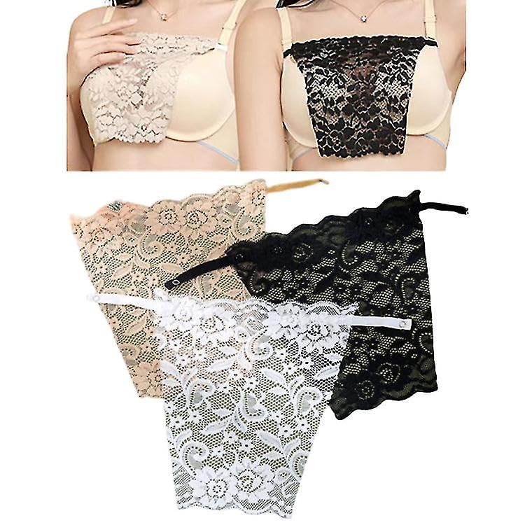 Shoppy Villa Clip On Camisole for Women Cotton Lace Mock Deep Neck Cover Up Inner Panel Bra Strap Clip Adjustable Neckline Insert for Tops Saree Blouse Dresses Free Size - Set of 3-image-17