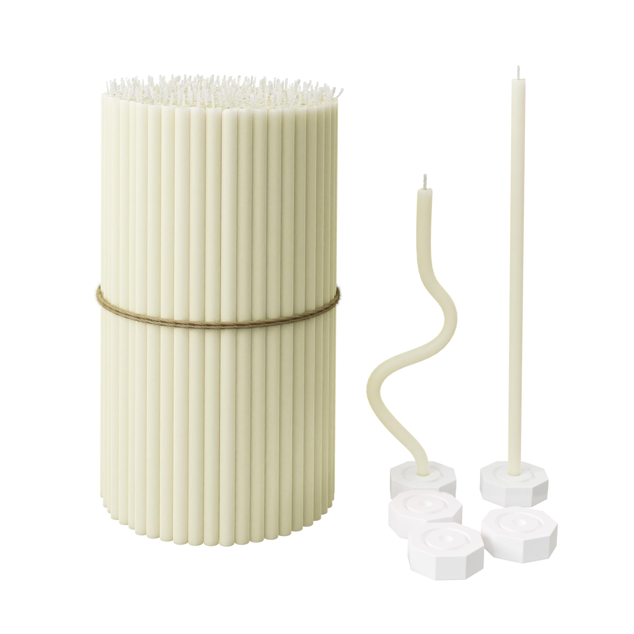 BlueBee Candles Pure Beeswax Bulk for Home - 200pcs Tall Thin Taper + 5 Holders, Honey Scent, Smokeless, Long-Burn, All Natural for Church Prayer, Hanukkah, Birthday Cake, Christmas Advent