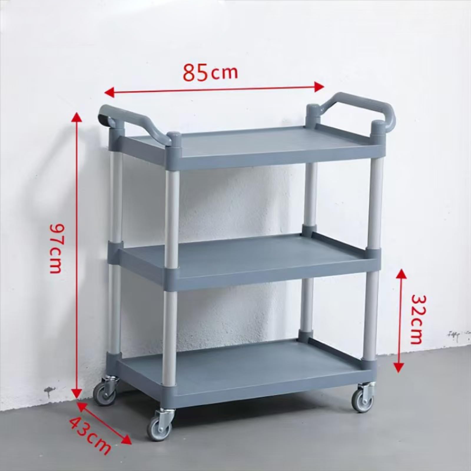 Carrito de servicio móvil de tres niveles de alta resistencia, carrito de restaurante grueso para hoteles y comedor, carrito de servicio de alimentos duradero, carrito comercial de recogida de platos