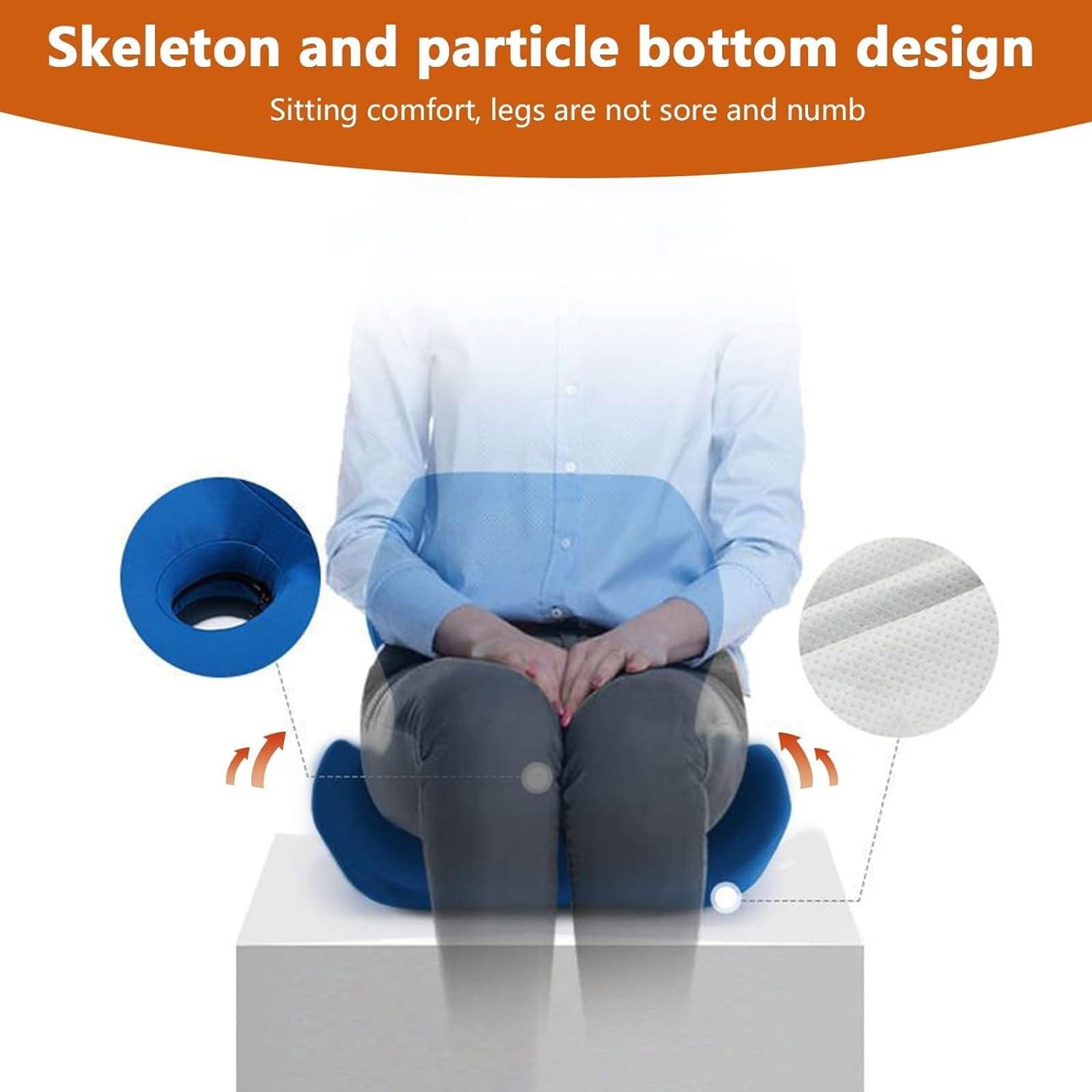 Almohada para Silla De Oficina, CojíN De Una Pieza CojíN ErgonóMico para Asiento Dolor Cadera Y Espalda Almohadillas Antideslizantes para Silla Oficina, Coche, Silla De Ruedas(Blue)