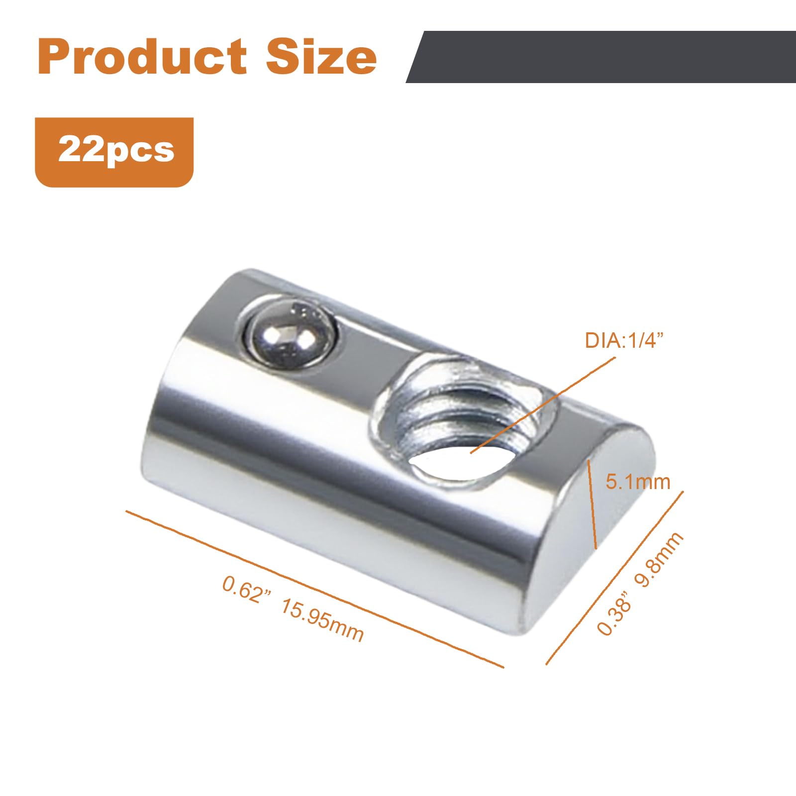 Roll-in T-Nuts - 22 Pack 1/4-20 Steel -2