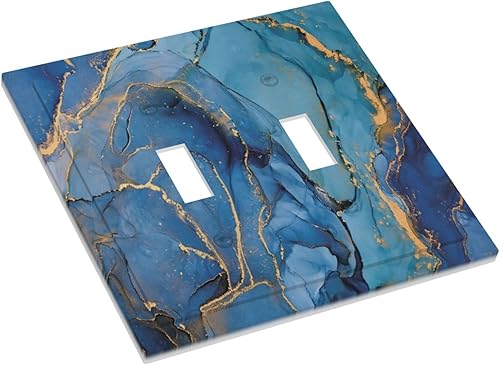 Miniatura 3 de Mármol azul moderno Ombre acuarela arte 2 Gang doble interruptor luz interruptor cubierta decorativa placa frontal eléctrica placa frontal para