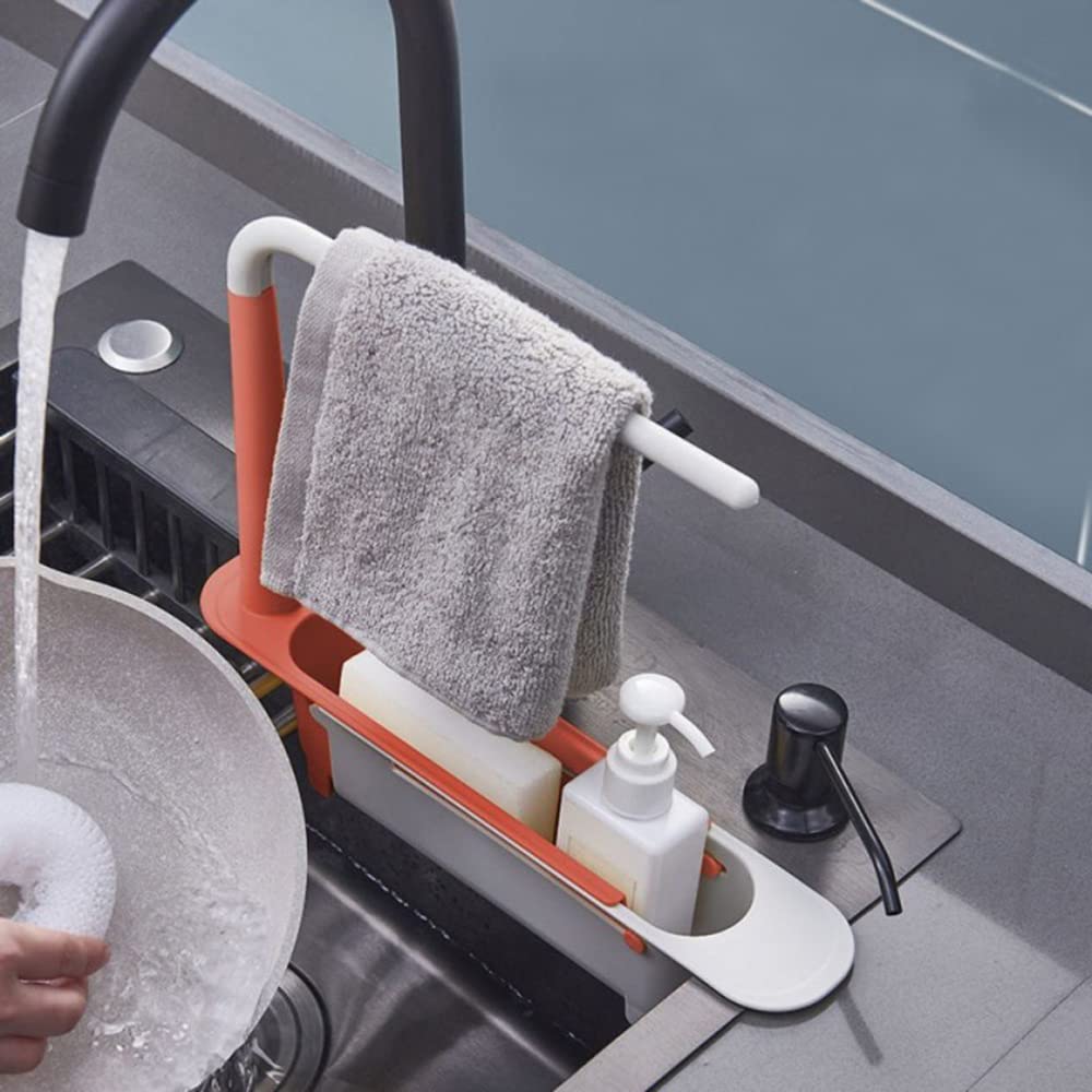 Porta Spugne Per Lavello Cucina Telescopico – Organizer Regolabile Con Portasciugamani E Ganci, In PP, Adatto A Lavelli Da 24 A 40 Cm - 4