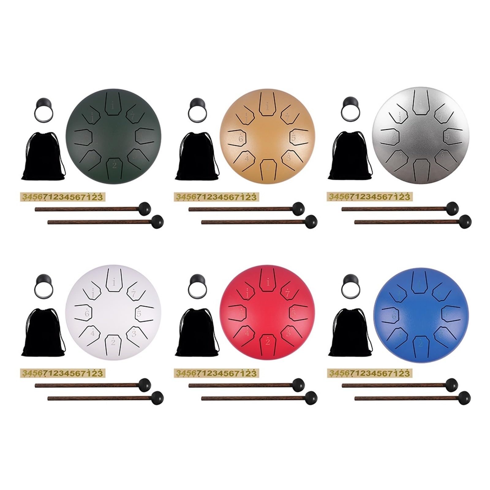 Steel Tongue Drum, Tambour à langue en acier de 6 pouces à 8 notes avec sac et maillets, carillon de pluie à main(Retro Green)