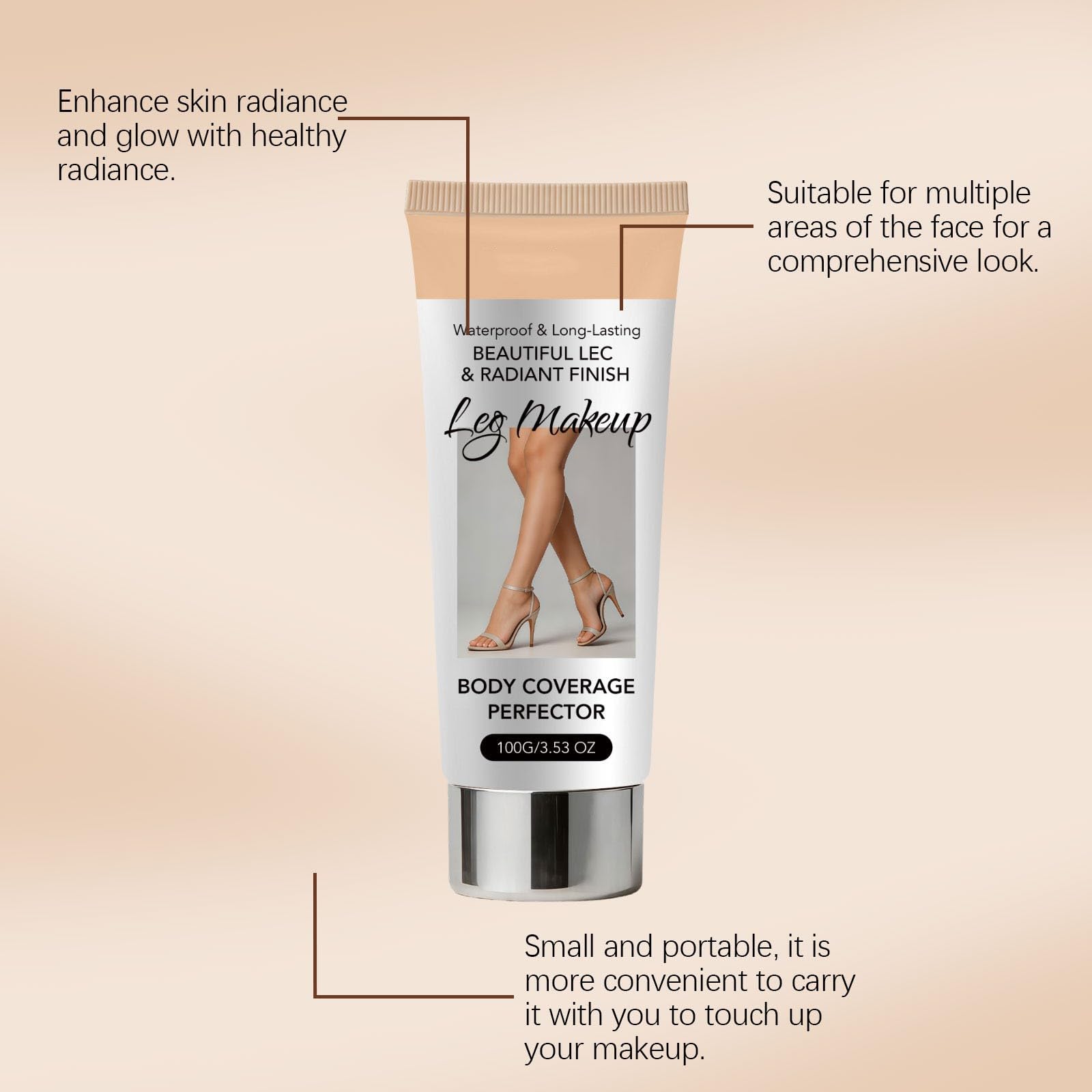 Makijaż na nogi i ciało, 100 ml, Body Coverage Perfector, wodoodporny krem do tatuażu, krem kryjący na żylaki, długotrwałe krycie, balans skóry, pokrycie