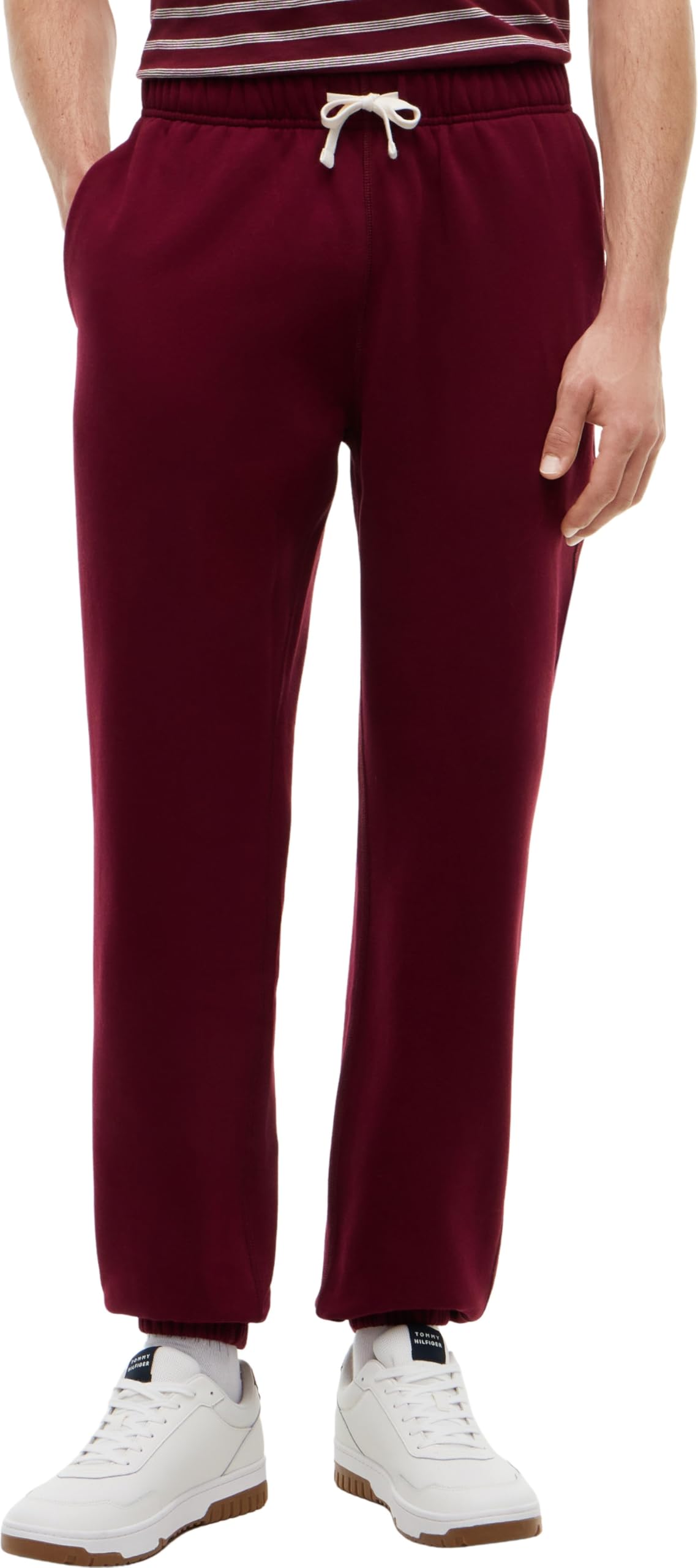Tommy Hilfiger Pantalones de chándal con cordón de Forro Polar para Hombre, Granate, S