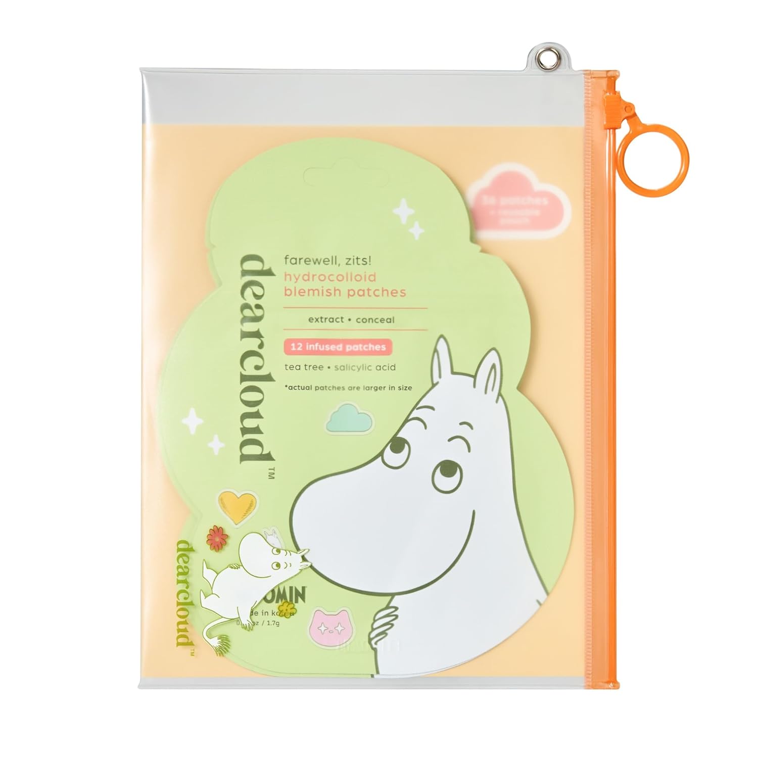 dearcloud Moomin Hydrocolloid Blemish Patches - 36 Count - Pimple Patches for Face, Acne Spot Treatment With Tea Tree Oil & Salicylic Acid (Farewell, Zits!)