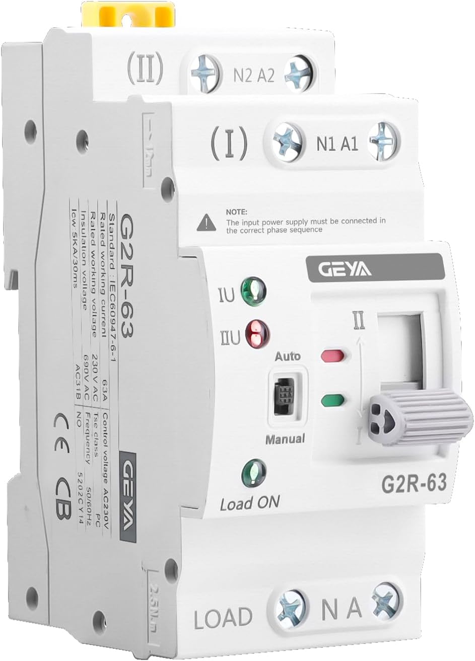 Mini ATS Automatic/Manual Dual Power Transfer Switch for Uninterruptible Power Supply, Over & Under Voltage Protection Device DIN Rail Mount(2P-25A,AC220V)
