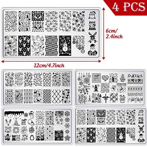 image for Adurself 4 Pieces Christmas Nail Art Stamping Plates with Snowflakes S