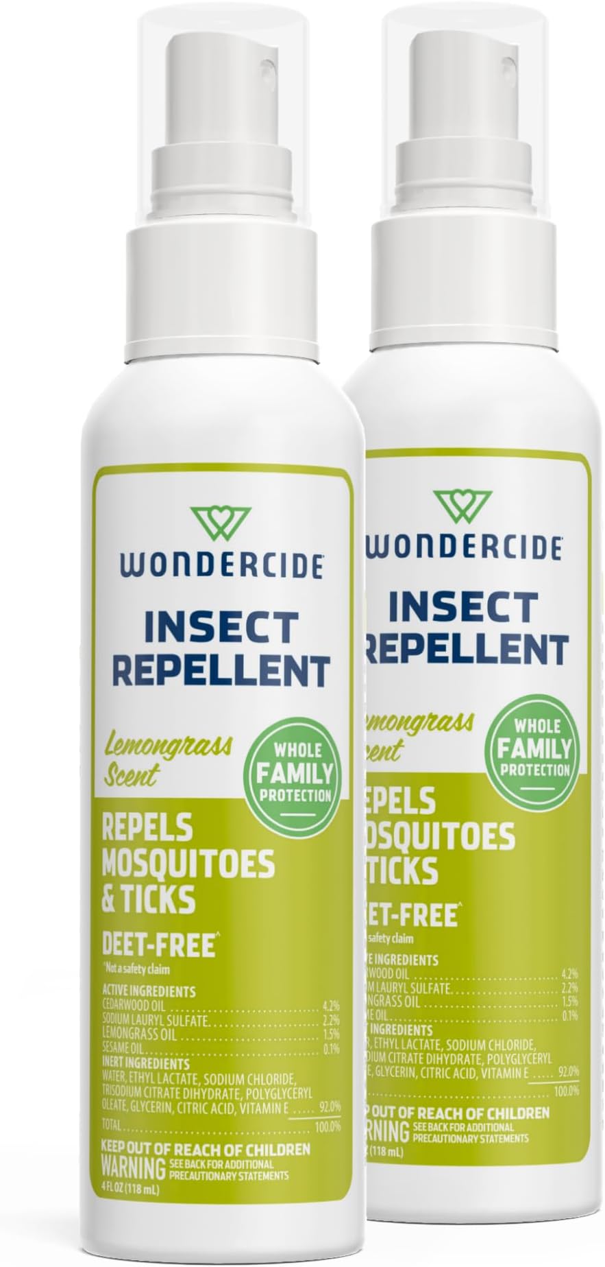 Wondercide - Mosquito, Tick, and Insect Repellent with Natural Essential Oils - Bug Spray and Killer - Safe for Family - Lemongrass 2-Pack of 4 oz Bottle