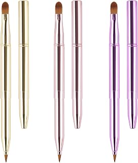 Yoizyfree 3-Pack Retractable Lip Brushes - Double-Ended Travel Makeup Brush Set with Lid for Lipstick, Gloss & More