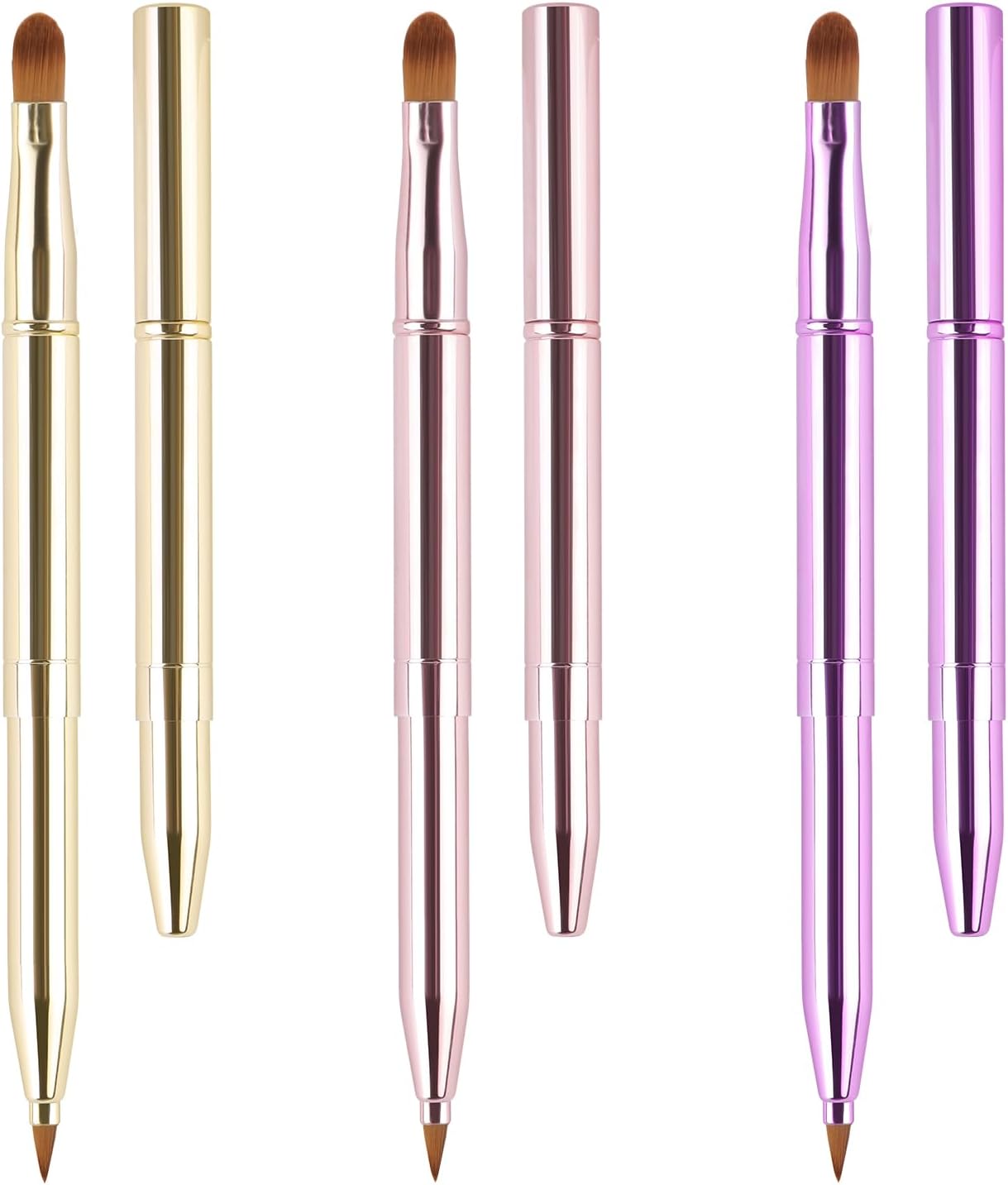 3 Pack Retractable Lip Brush for Lipstick,Yoizyfree Retractable Lip Brushes Double-Ended Travel Lip Makeup Brush Set for Lipstick Lip Gloss Include Lid