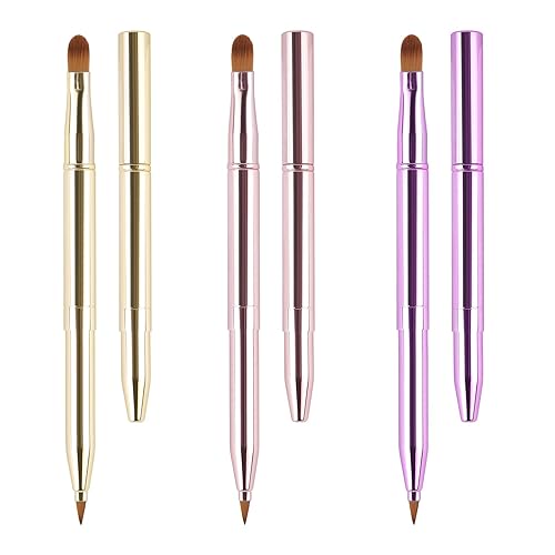 Vista 11 de Juego de brochas de labios retráctiles de doble punta para lápiz labial, incluye tapa (dorado + rosa)
