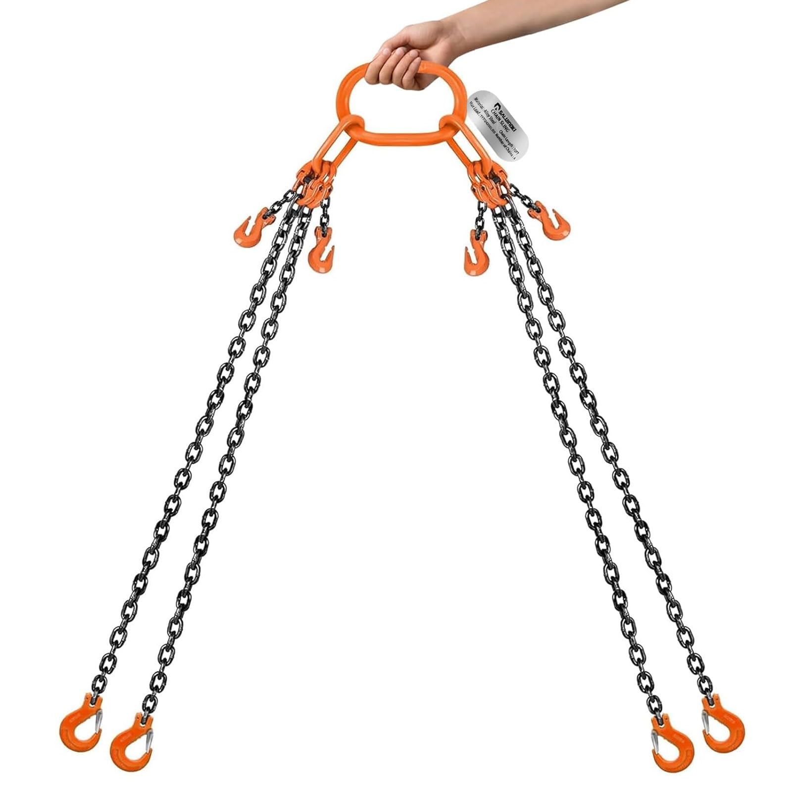 Photo 1 of SALUINOKI 4 Leg Chain Sling for Lifting with Hooks Heavy Duty 11 Ton 1 inch x 10 FT 24,200 lbs 4 Point Lift Chains Rigging