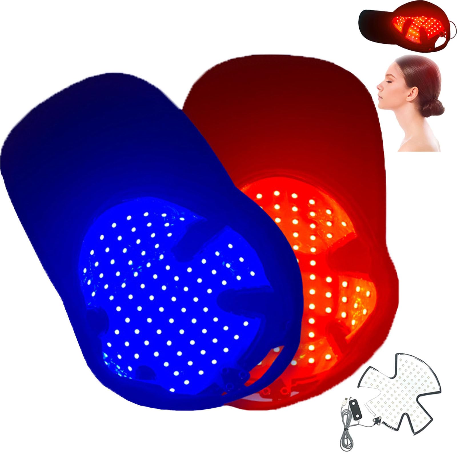 Casquette Pour La Repousse Des Cheveux, 90 Led, LumièRe Rouge Et Bleue, Pour Homme Et Femme, Avec Minuterie De 15 à 30 Minutes, Renforce Les Racines Et Soulage La Fatigue