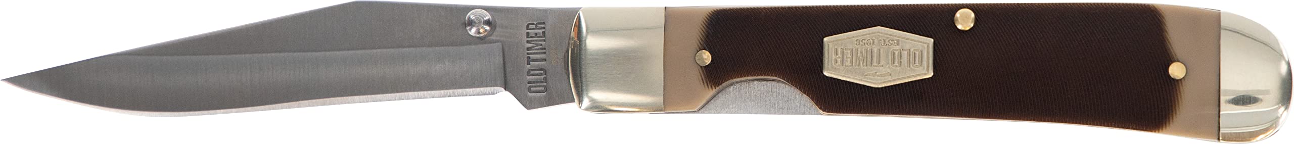 Old Timer 294OT Liner Lock Trapper 7.2in Traditional Pocket Knife with 1 High Carbon Stainless Steel Clip Point Blade, Pocket Clip, and Ergonomic Sawcut Handle for Hunting, Camping, EDC, and Outdoors