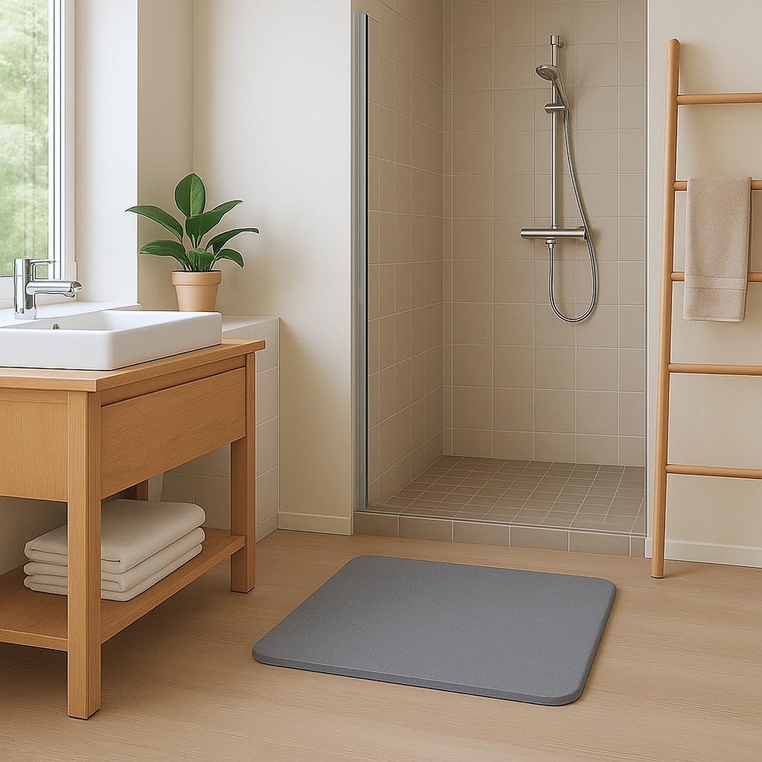 Acomoda Textil – Alfombra de Baño de Piedra Diatomita 40x60 cm. Tapete Antideslizante de Secado Rápido y Alta Absorción Práctico, Higiénico y Funcional para el Hogar (Agave)