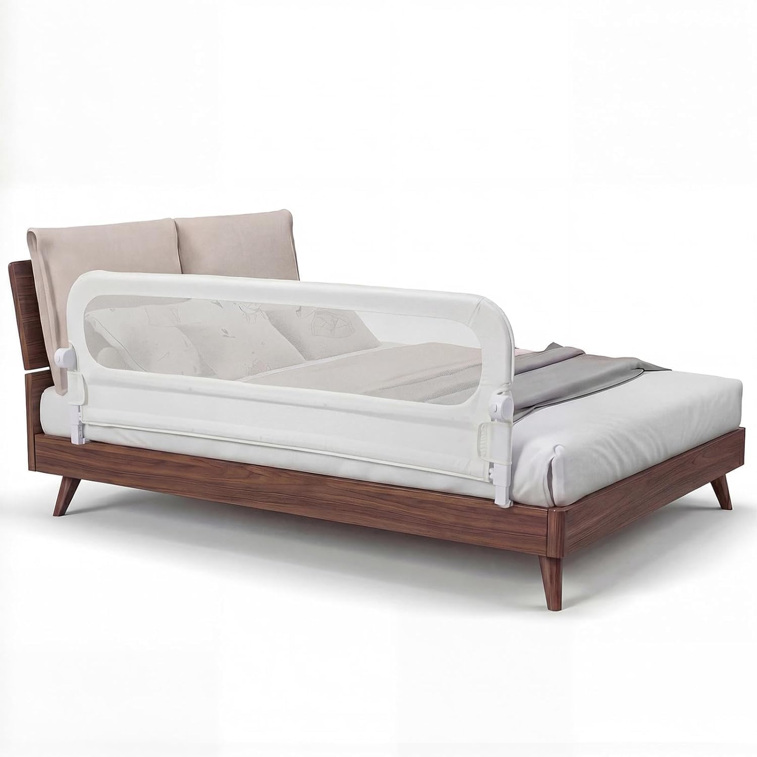 RELAX4LIFE Bettgitter Rausfallschutz, 200 x 60 cm, zusammenklappbares Bettschutzgitter, Kinderbettgitter mit Netzgewebe & Gurt, einfache Montage, für Boxspringbett, Kinderbett, Elternbett (Weiß)