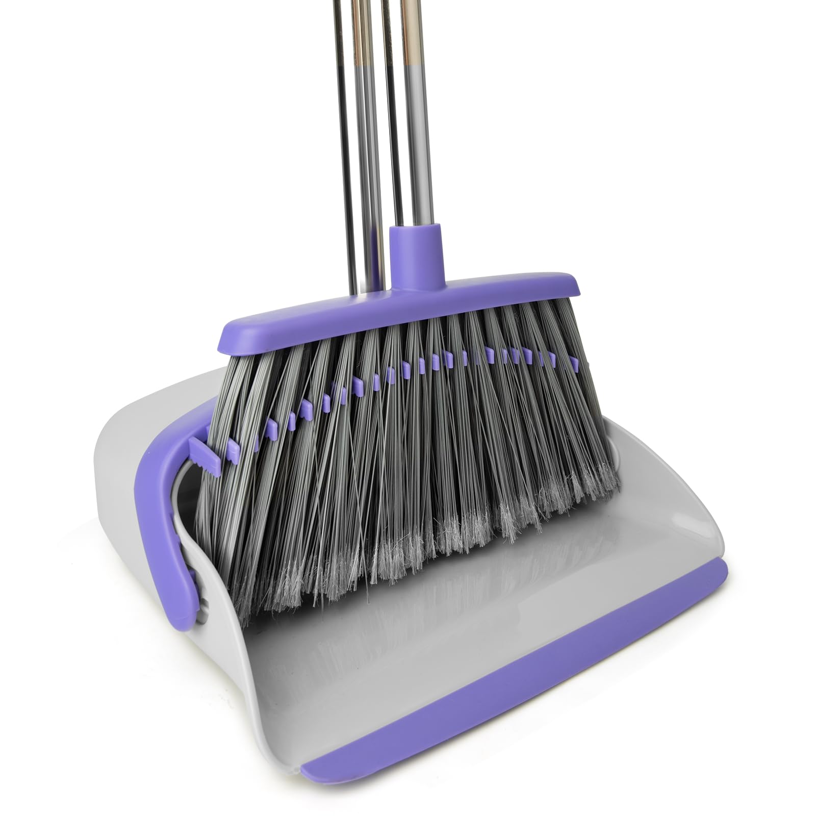 Broom and Dustpan Set with 51" Adjustable Long Handle-Gray Purple
