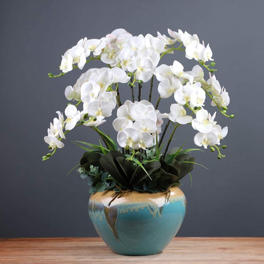XDLEDMKIZ Orchid Artificial Flowers Artificial Flowers Potted Artificial Phalaenopsis Flowers Porcelain Vase Orchids Artificial for Home Living Room Office Decor natural