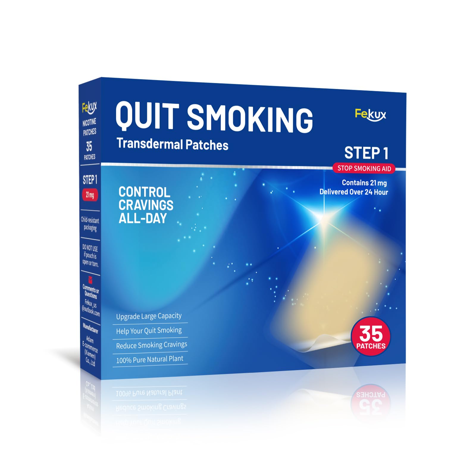 Fekux Quit Smoking Nicotine Patches Step 1, 21 mg Patches Delivered Over 24 Hours Nicotine Transdermal Patch 35 Counts Easy and Effective Help to Stop Smoking