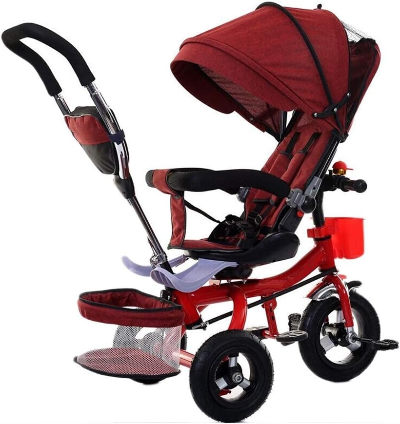 Tricycle Trike Kids Outdoor Recreation Trike, Children 4 in 1 Tricycle, 1-6 Years Old Girls Boys Sunshade Tricycle, Gray and Red, 105x93x60cm