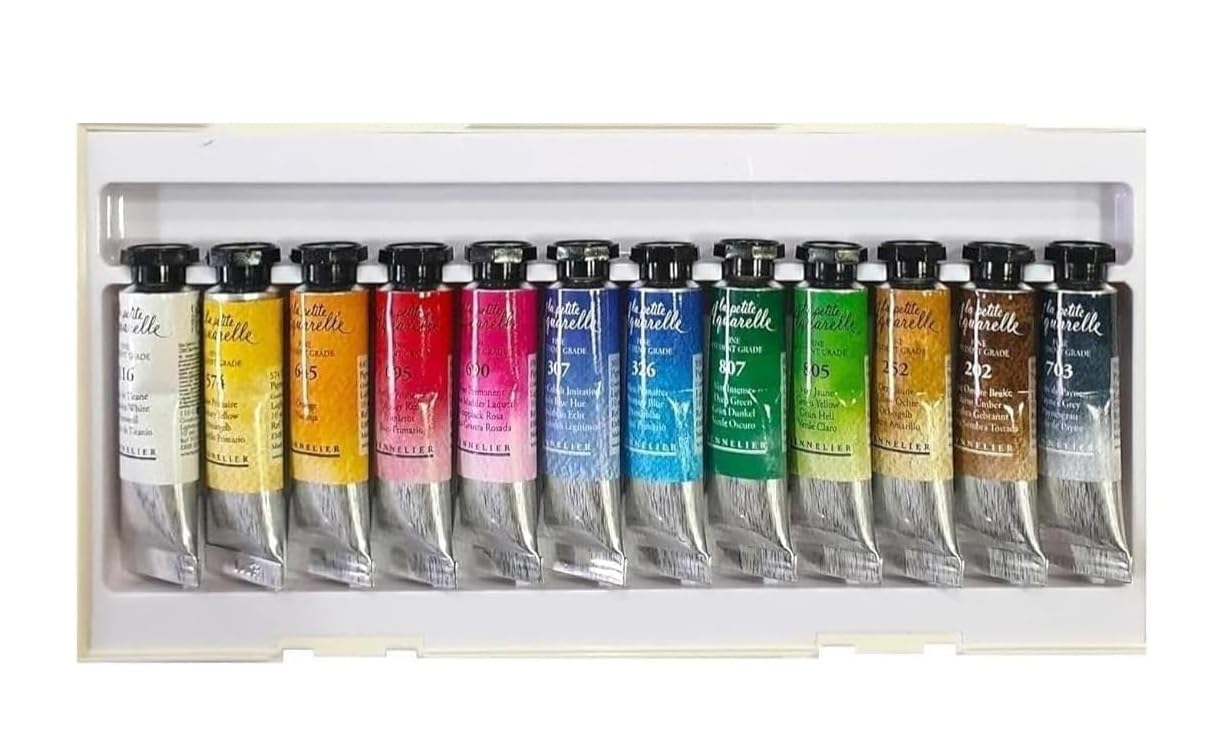 Sennelier Boîte de Peinture Aquarelle en Plastique, 12 Couleur x 10ml avec Pinceau et estompe,Made in France