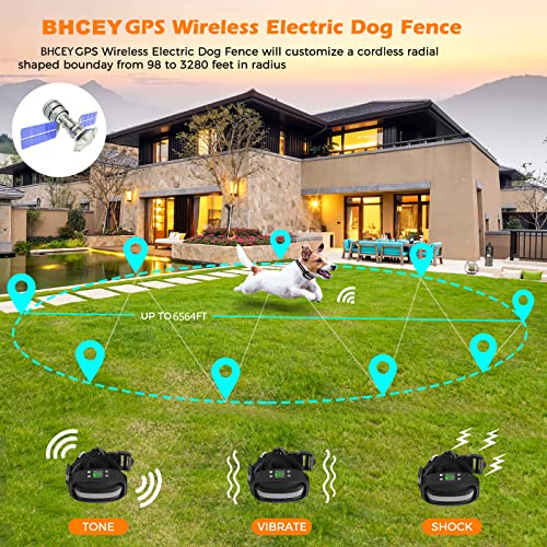 BHCEY GPS Wireless Dog Fence, Electric Dog Boundary Training Collar