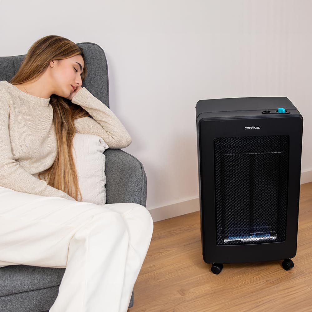 Cecotec Estufa de Gas Llama Azul Plegable ReadyWarm 4500 BlueFlame Foldable. 4200 W, 2 Niveles de Potencia, Encendido Piezoeléctrico, Triple Sistema de Seguridad, Bombonas 15Kg