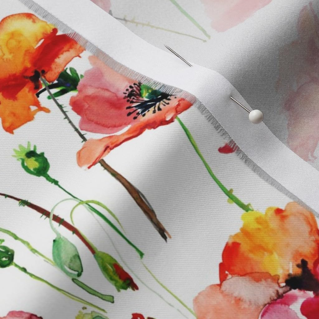 Spoonflower Fabric - Coral Poppies Floral Flowers Red Orange Poppy Watercolor Printed on Organic Cotton Sateen Fabric by The Yard - Sewing Quilting Apparel Home Decor
