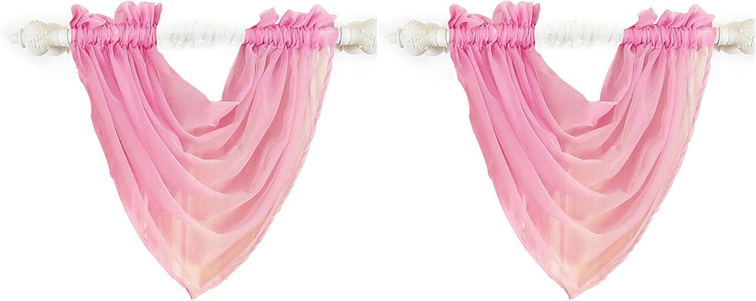 8533 LightPink Swag Scarf Sheer Voile Window Curtain
