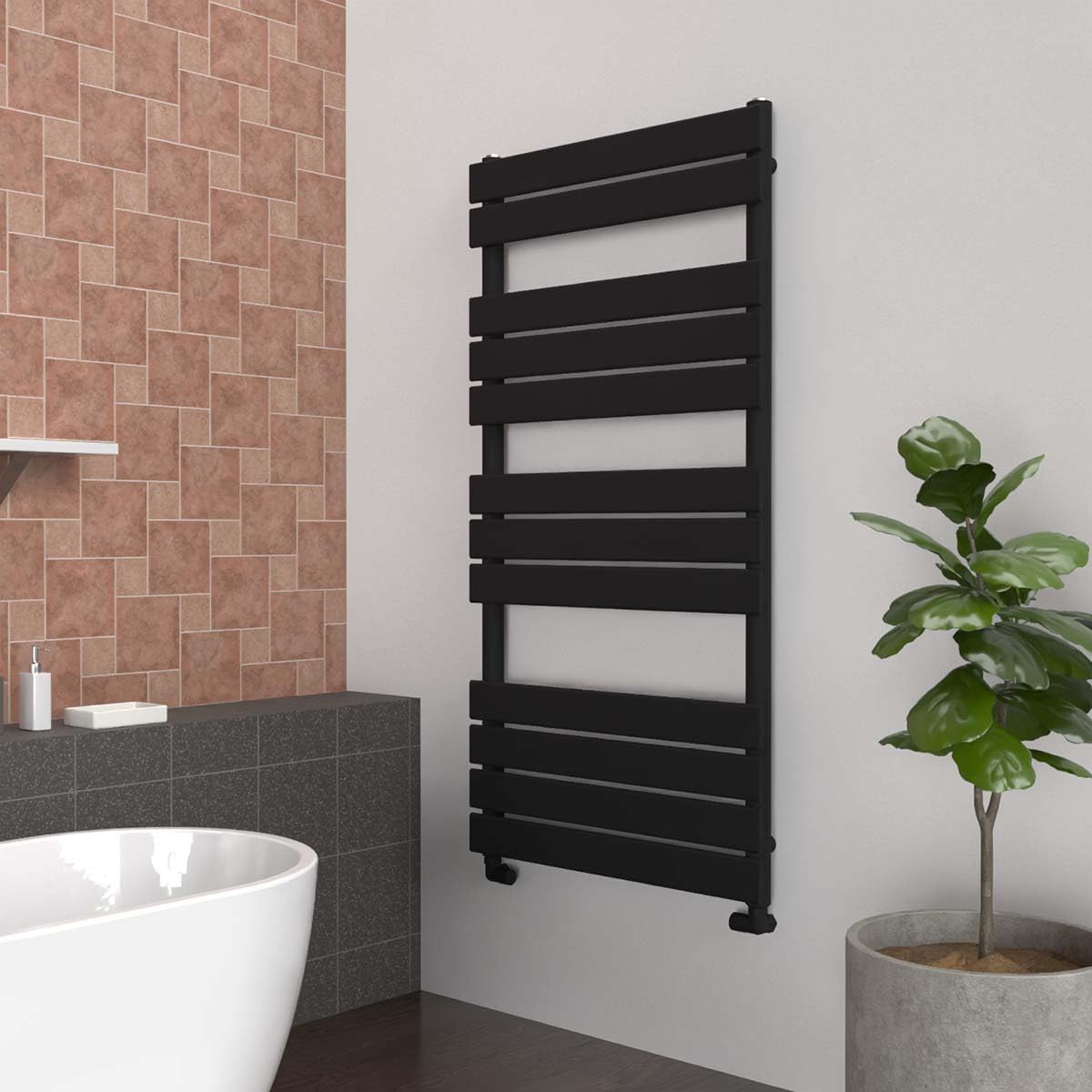 Lux Heat Black Flat Designer Towel Radiator 1200Mm (H) X 600Mm (W)