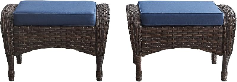 Outdoor Ottomans for Patio Foot Rest - 25 Inch PE Wicker Foot Stool Set of 2 for Patio Furniture Sets,All Weather Rattan Ottoman for Balcony Deck Backyard Brown